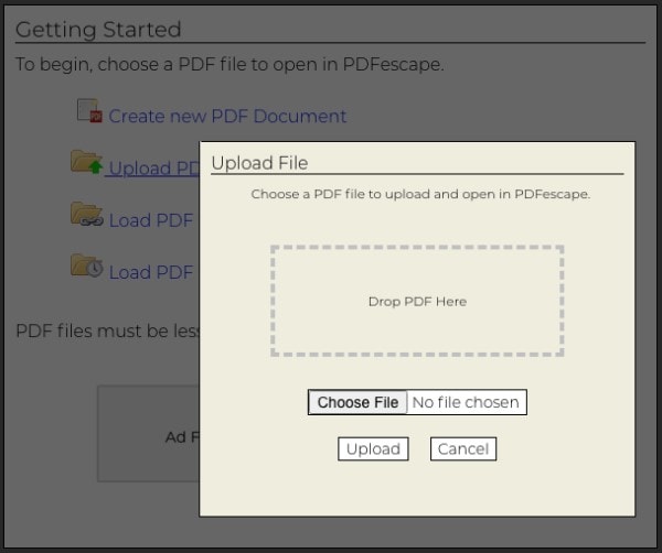 PDFescapeでPDFをアップロードする